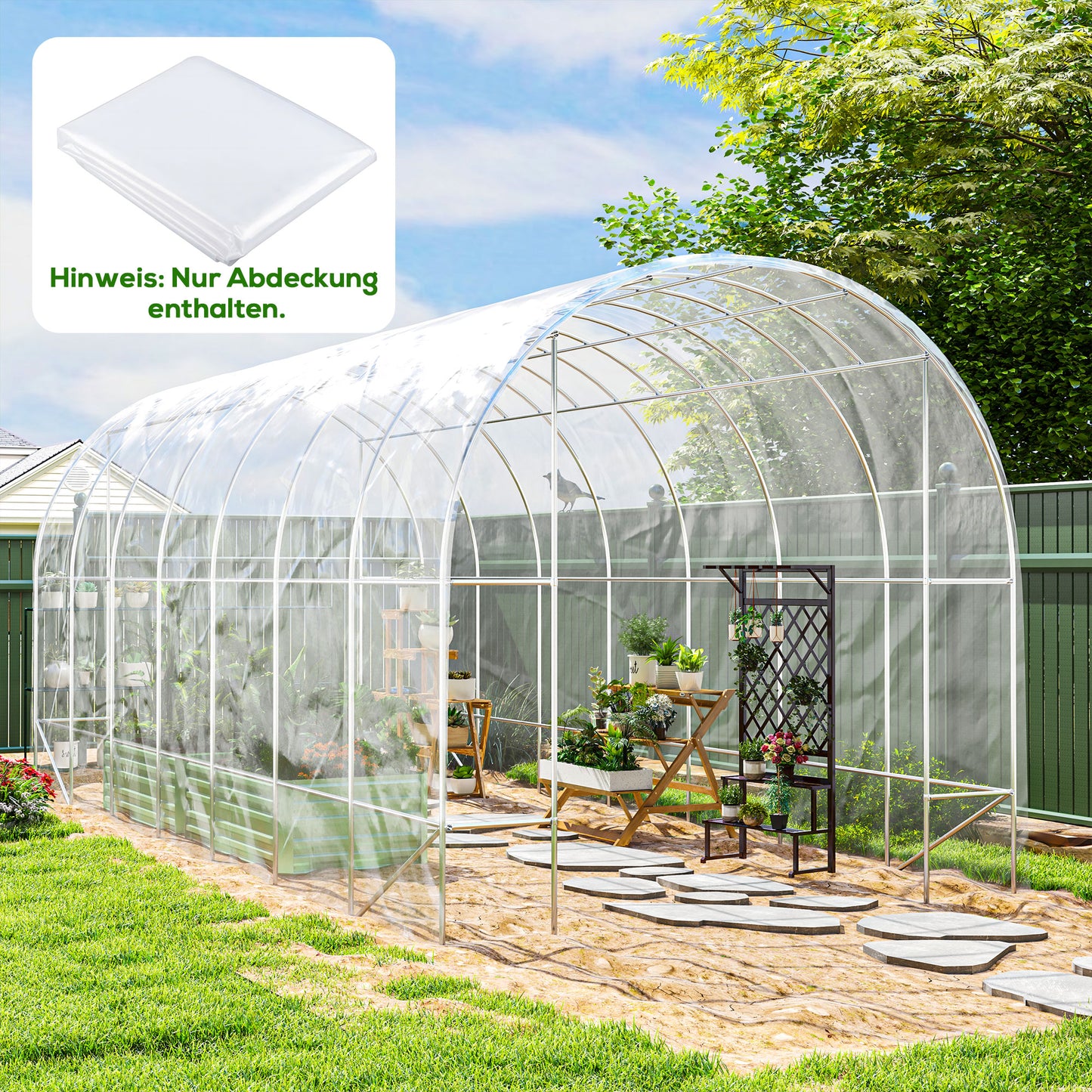 Outsunny Kasoverkapping van kunststof, zeildoek voor het afdekken van planten, UV-bestendig, waterdicht, 7 x 8 m