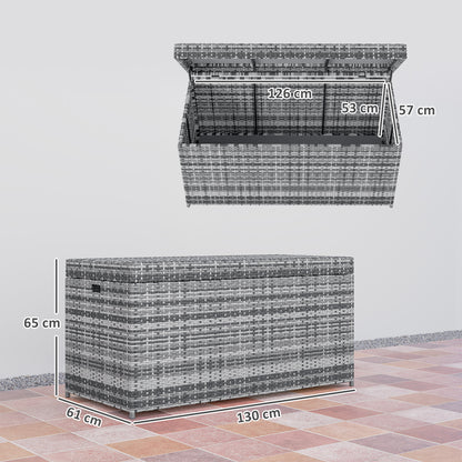 Outsunny Rattan Opbergbox 380L Weerbestendige Kussenbox met Deksel UV-bestendig 130 x 61 x 65 cm Donkergrijs