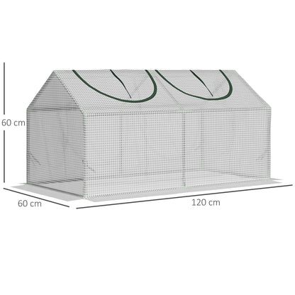 Outsunny kas met raam, PE-gaasfolie, stalen folie kas, kas voor balkon, tuin, tomatenkas 120x60x60cm, tomatenkas voor groenten, bloemen, planten, wit
