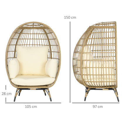Outsunny Korbsessel in Rattanoptik mit weichen Sitzkissen und Aluminiumgestell in Khaki und Beige. 105 x 90 x 148 cm.