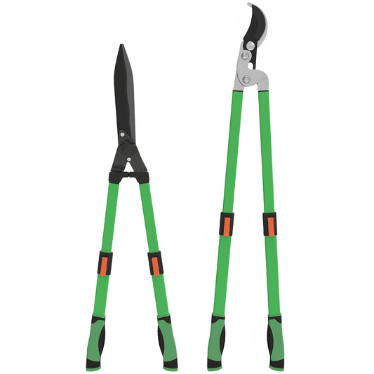 Outsunny Heggenschaarset, 2-delig, Tuinschaar, Bladlengte 90 cm, Takkenschaar met metalen bladen, Uitschuifbare handgreep