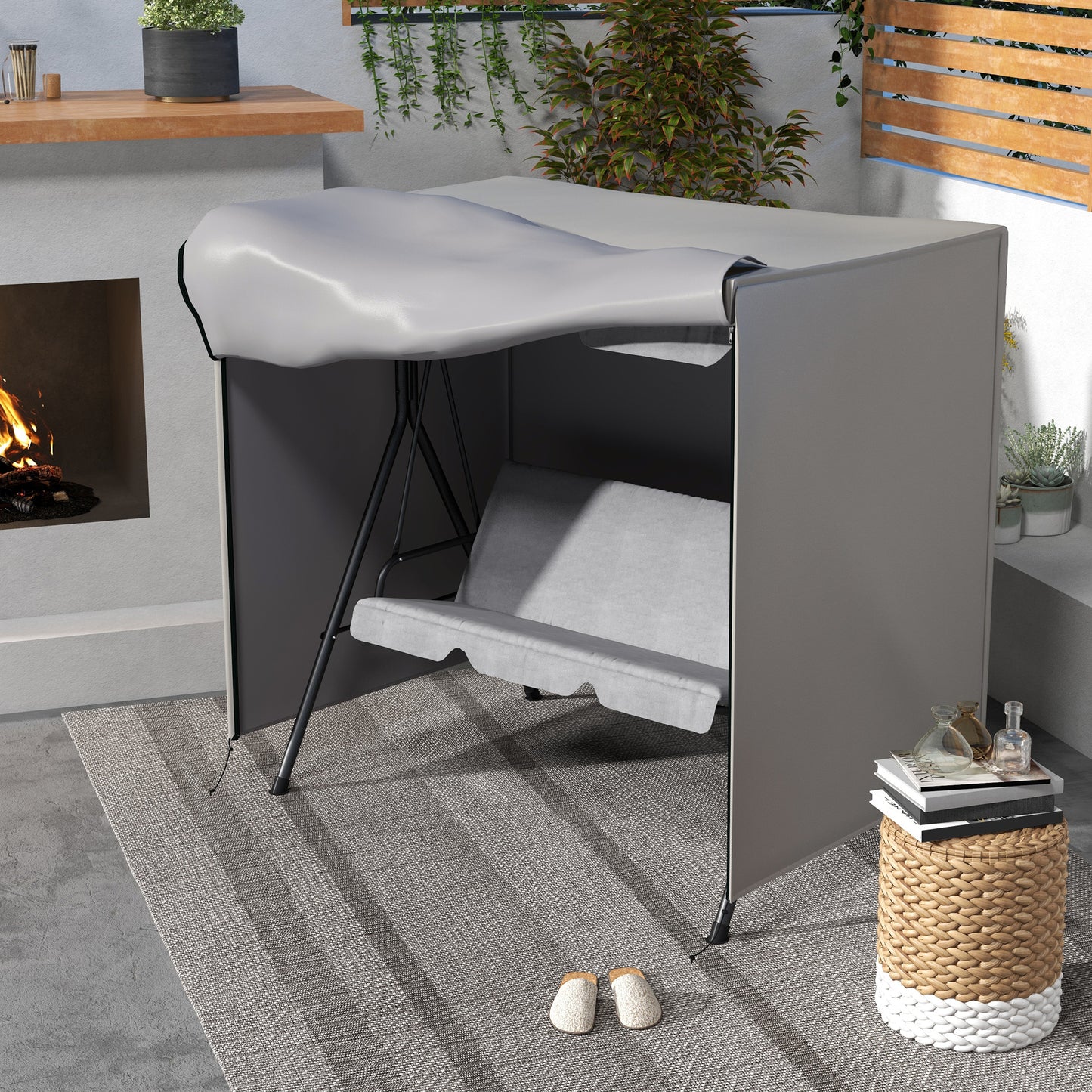 Outsunny beschermhoes voor Hollywood schommel, scheurvast, waterdicht, stofdicht, polyester, 177 x 114 x 152 cm, grijs