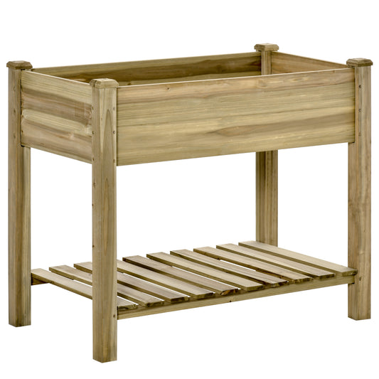 Outsunny Raised Garden Bed, Raised Wooden Planter with Base Board, Heavy-Duty Construction, Drainage Holes, 91L x 51W x 76H cm, Green