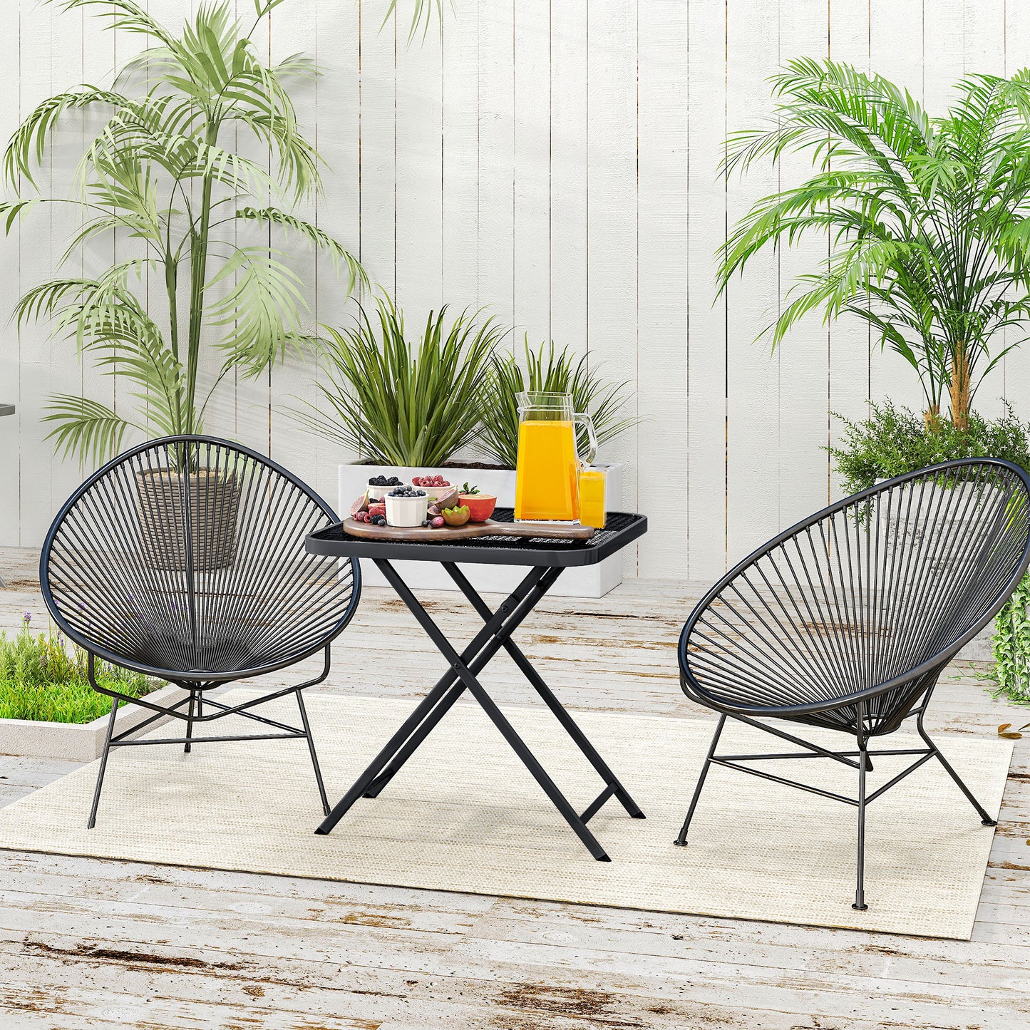 Outsunny Opvouwbare Tuintafel 70 x 70 cm, Weerbestendige Balkontafel, Opvouwbare Tafel met Uitsparing, Vierkant, Zwart