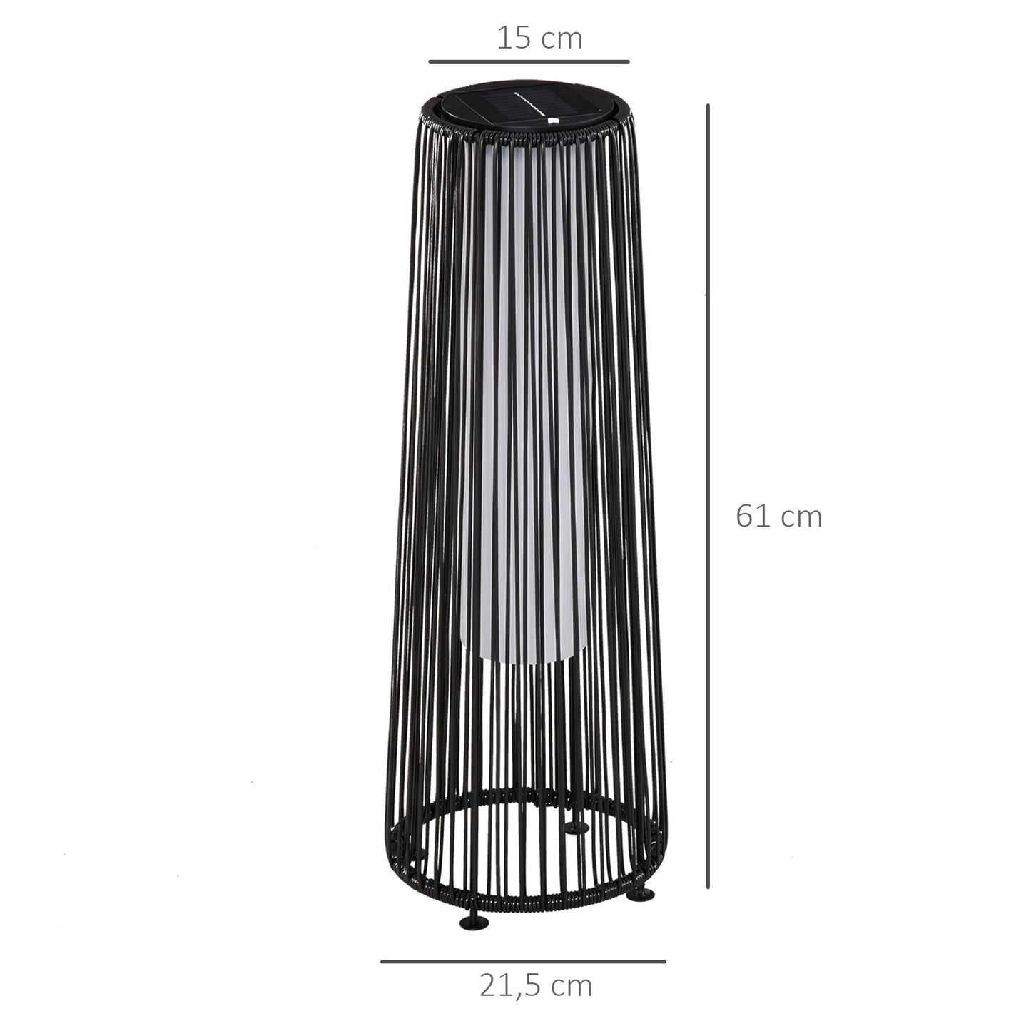 Outsunny Gartenleuchte, Außenleuchte, solarbetrieben, 8 Stunden Brenndauer, Rattanoptik, schwarz, 21,5 x 21,5 x 61 cm