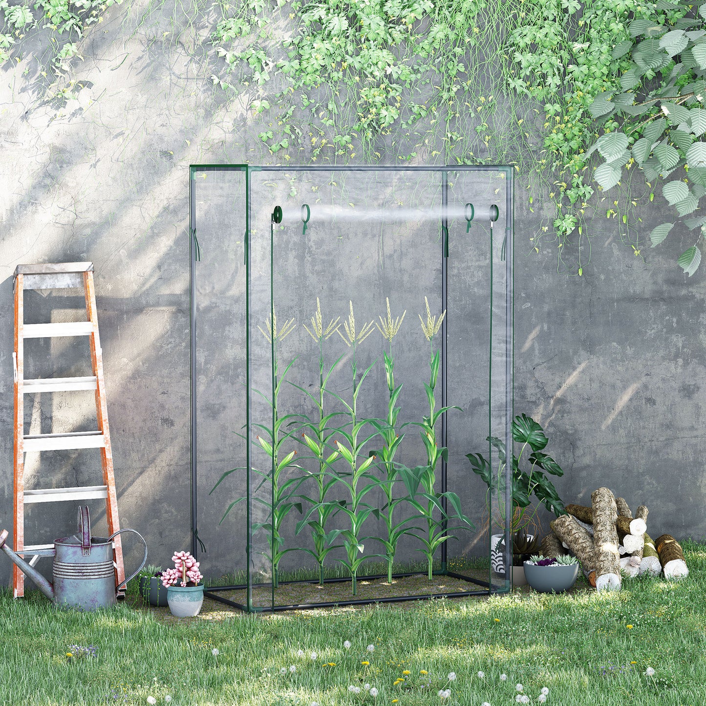 Outsunny Kas, Tomatenkas, Kweekkas met Roldeur, Staal, Kunststof, Transparant, 100x50x150cm