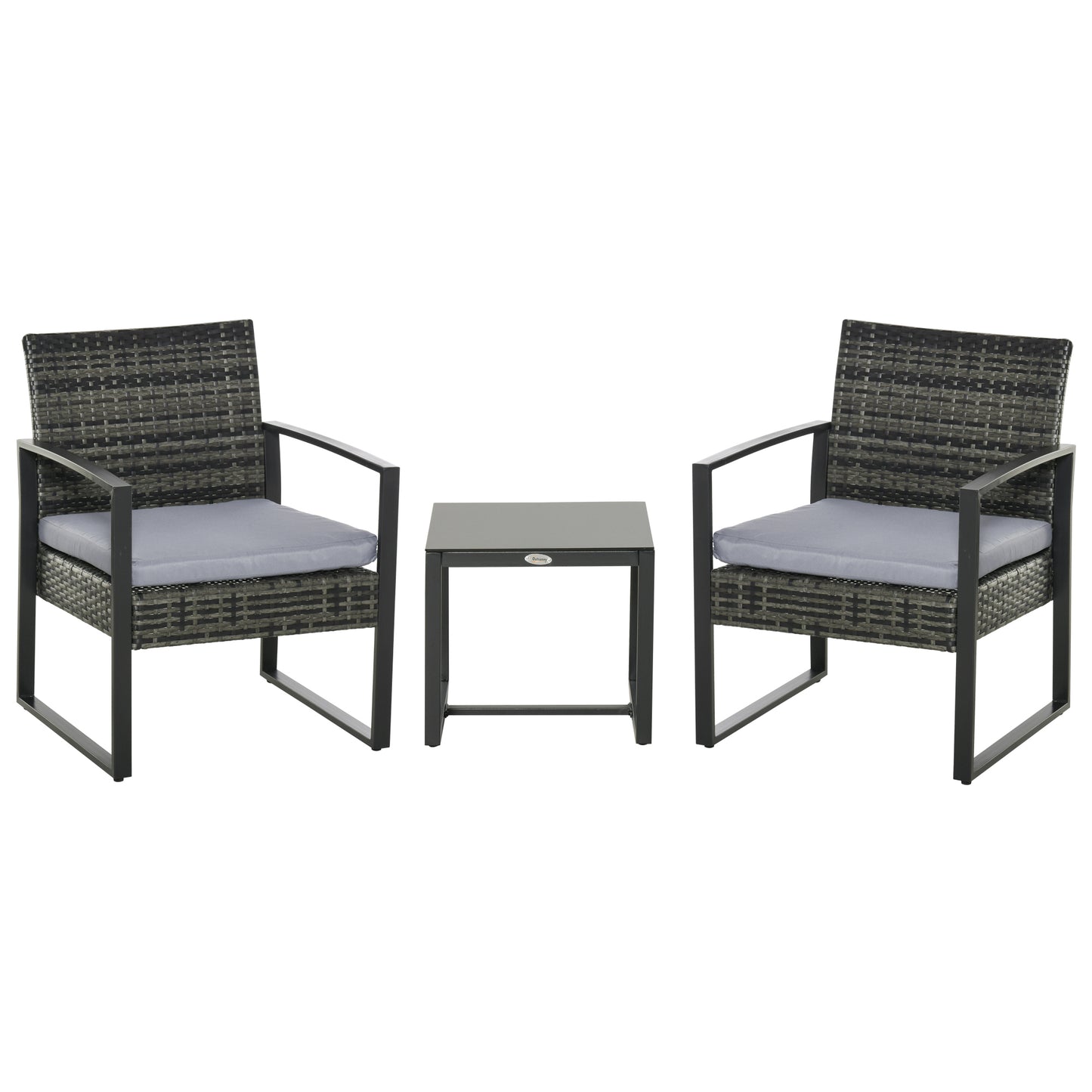 Outsunny Rattan-Gartenmöbelset für 2 Personen, Polyrattan-Gartenmöbelset, Balkonmöbelset mit Kissen, Gartengrau