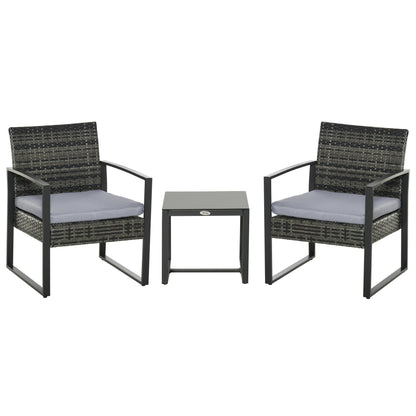 Outsunny Rattan-Gartenmöbelset für 2 Personen, Polyrattan-Gartenmöbelset, Balkonmöbelset mit Kissen, Gartengrau