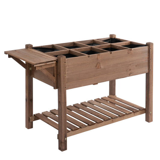 Outsunny raised planter with 8 split grids, foldable shelf, flower box, flower pot, herb garden, solid wood, brown, 123 x 54 x 80 cm