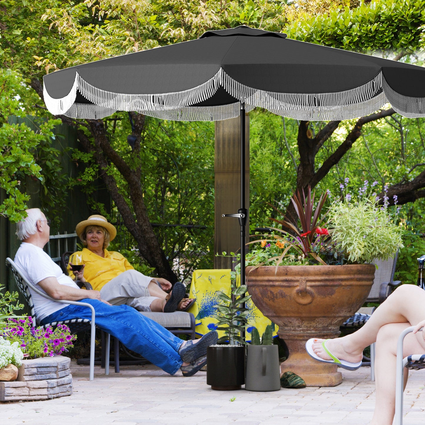 Outsunny Sonnenschirm Ø269 cm, UV-Schutz, achteckiger Balkonschirm, Gartensonnenschirm, dunkelgrau