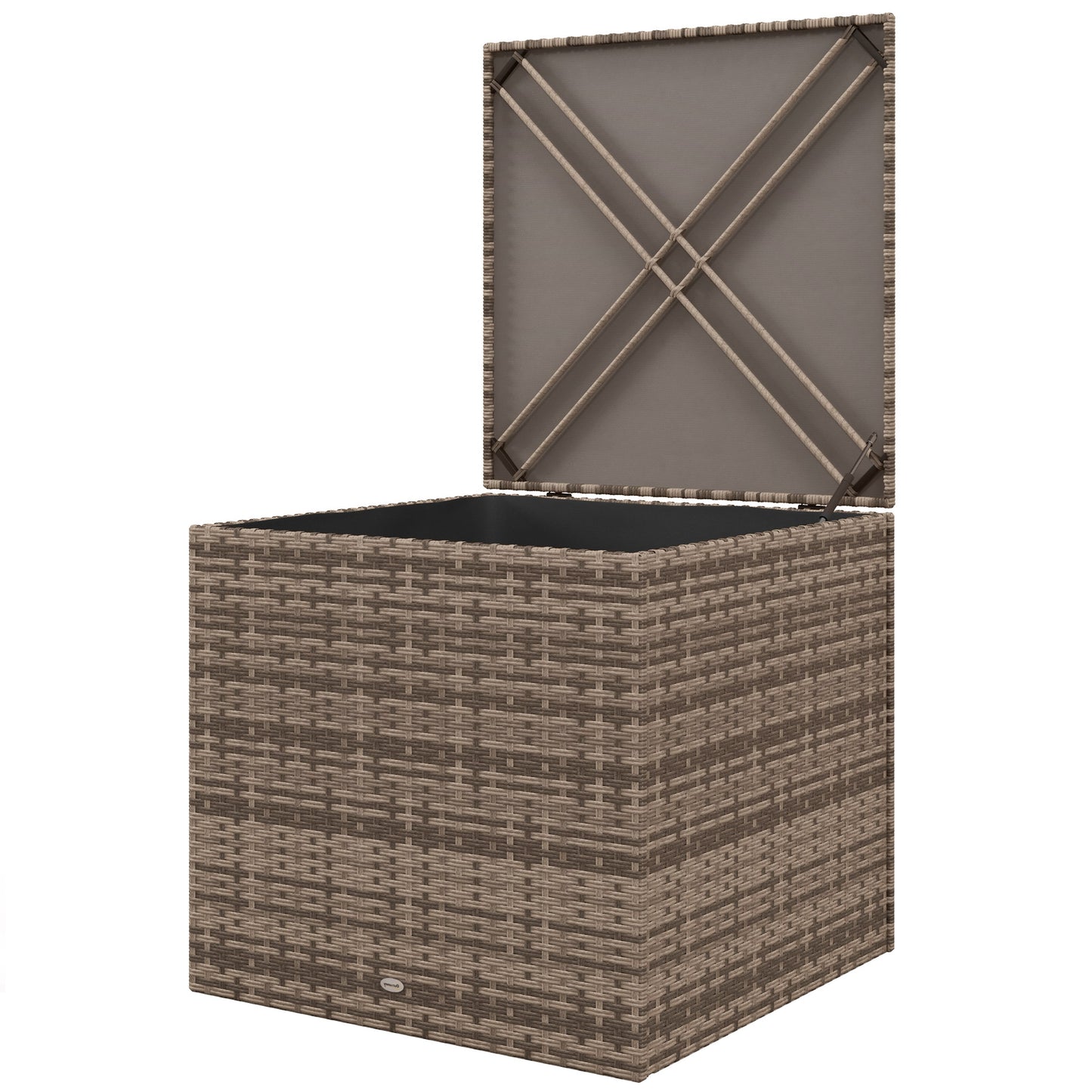 Outsunny Aufbewahrungsbox aus Polyrattan, Stofffutter, leicht zu öffnen/schließen, Metallrahmen, 75 x 75 x 70 cm (B x T x H), schwarz