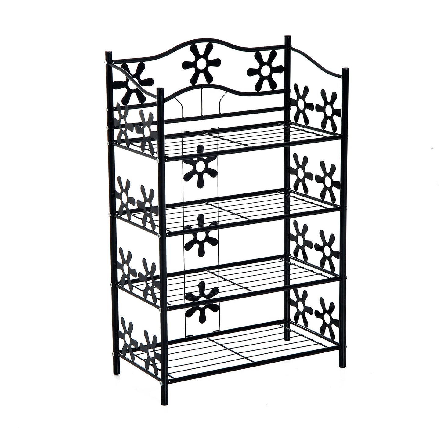 HOMCOM Kleines Schuhregal, platzsparendes Blumenregal, Pflanzenständer, freistehendes Regal, 4 Ebenen, Metall, schwarz, 59,5 x 30 x 92 cm