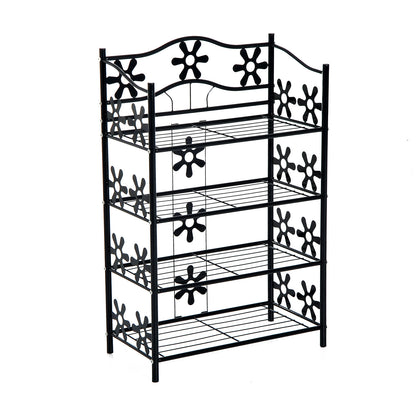HOMCOM Kleines Schuhregal, platzsparendes Blumenregal, Pflanzenständer, freistehendes Regal, 4 Ebenen, Metall, schwarz, 59,5 x 30 x 92 cm