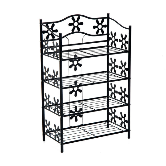 HOMCOM Kleines Schuhregal, platzsparendes Blumenregal, Pflanzenständer, freistehendes Regal, 4 Ebenen, Metall, schwarz, 59,5 x 30 x 92 cm