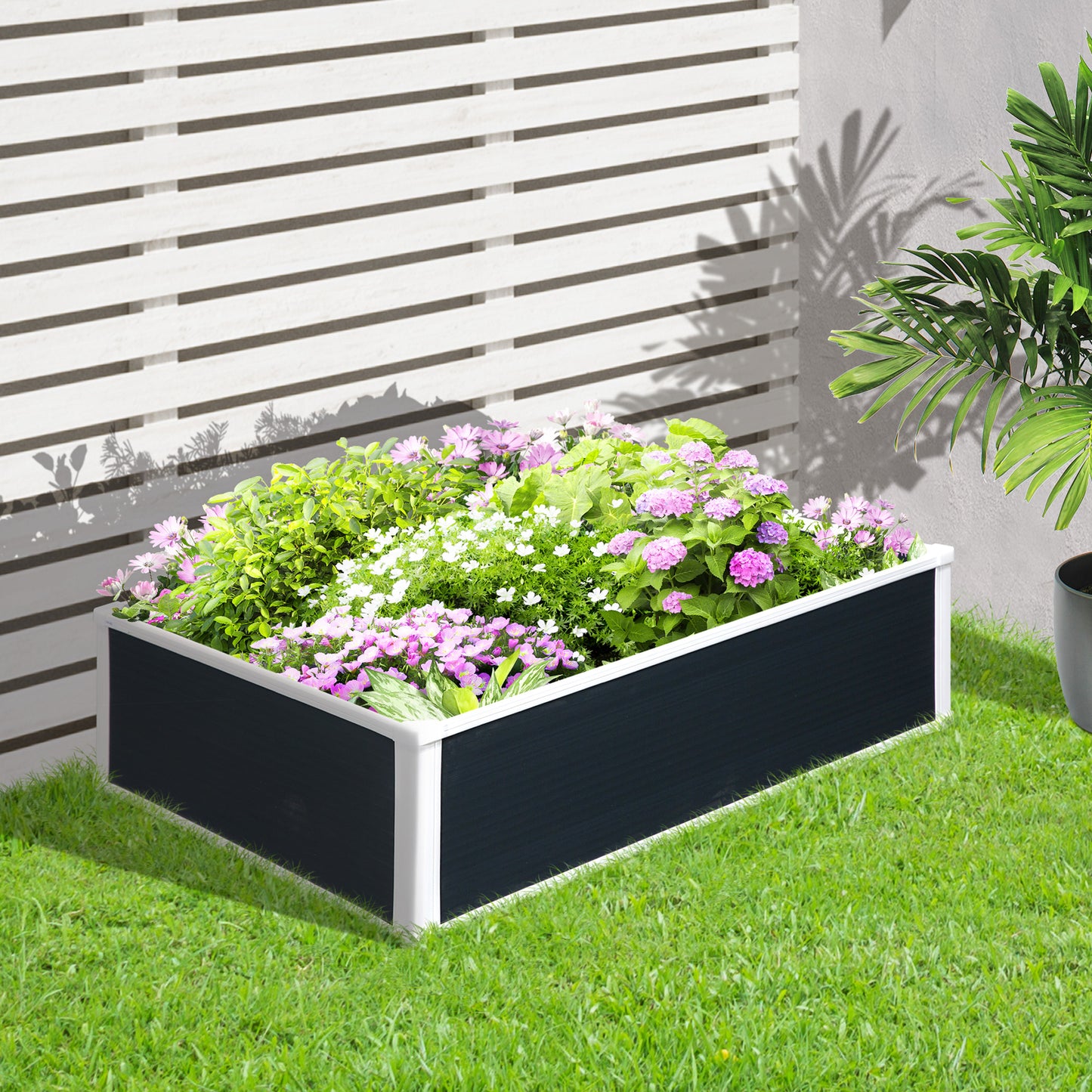 Outsunny Hochbeet mit Drainage, Schädlingsschutz, Kunststoff, Grau, 100 x 80 x 30 cm