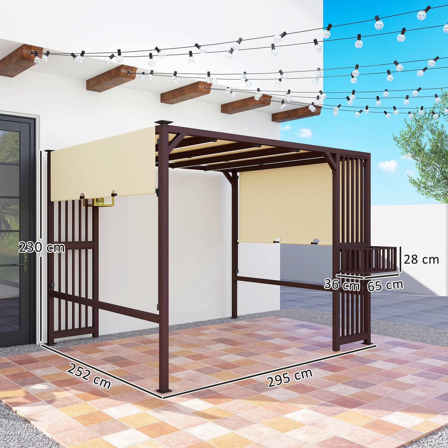 Outsunny Pergola-Pavillon 3x2,5m UV 30+ Stabiler, winterfester Sonnenschutz mit verstellbarem Schiebedach Dunkelbraun