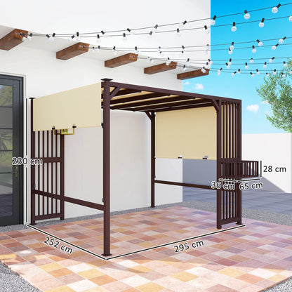 Outsunny Pergola-Pavillon 3x2,5m UV 30+ Stabiler, winterfester Sonnenschutz mit verstellbarem Schiebedach Dunkelbraun