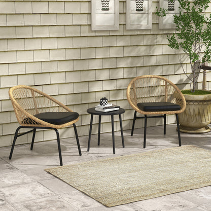 Outsunny Gartenmöbelset aus Rattan, 2 Sessel und Tisch, gelb