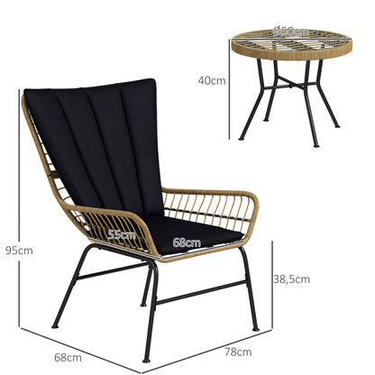 Outsunny Bistro-Set, Balkonmöbel-Set, Boho-Stil, wetterfest, 76 x 66 x 96 cm, Schwarz