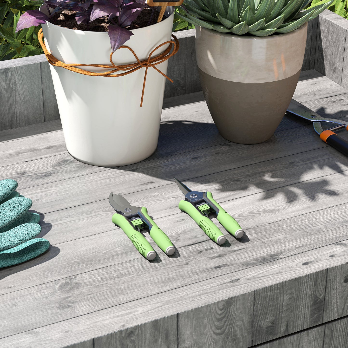 Outsunny Tuingereedschapset, 2-delig, roestvrijstalen tuingereedschap met snoeischaar en snoeischaar, groen + zilver