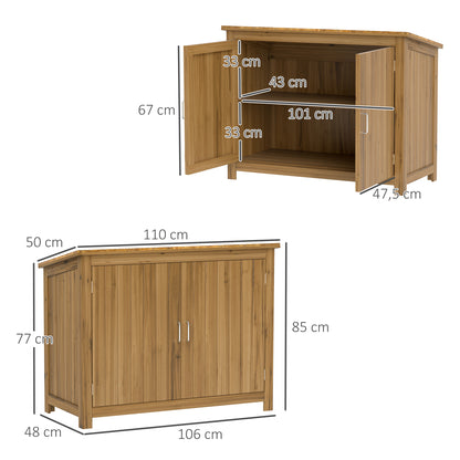 Outsunny tuinkast, houten ladekast met 2 planken voor tuin, terras, weerbestendig, 110 x 50 x 85 cm, bruin