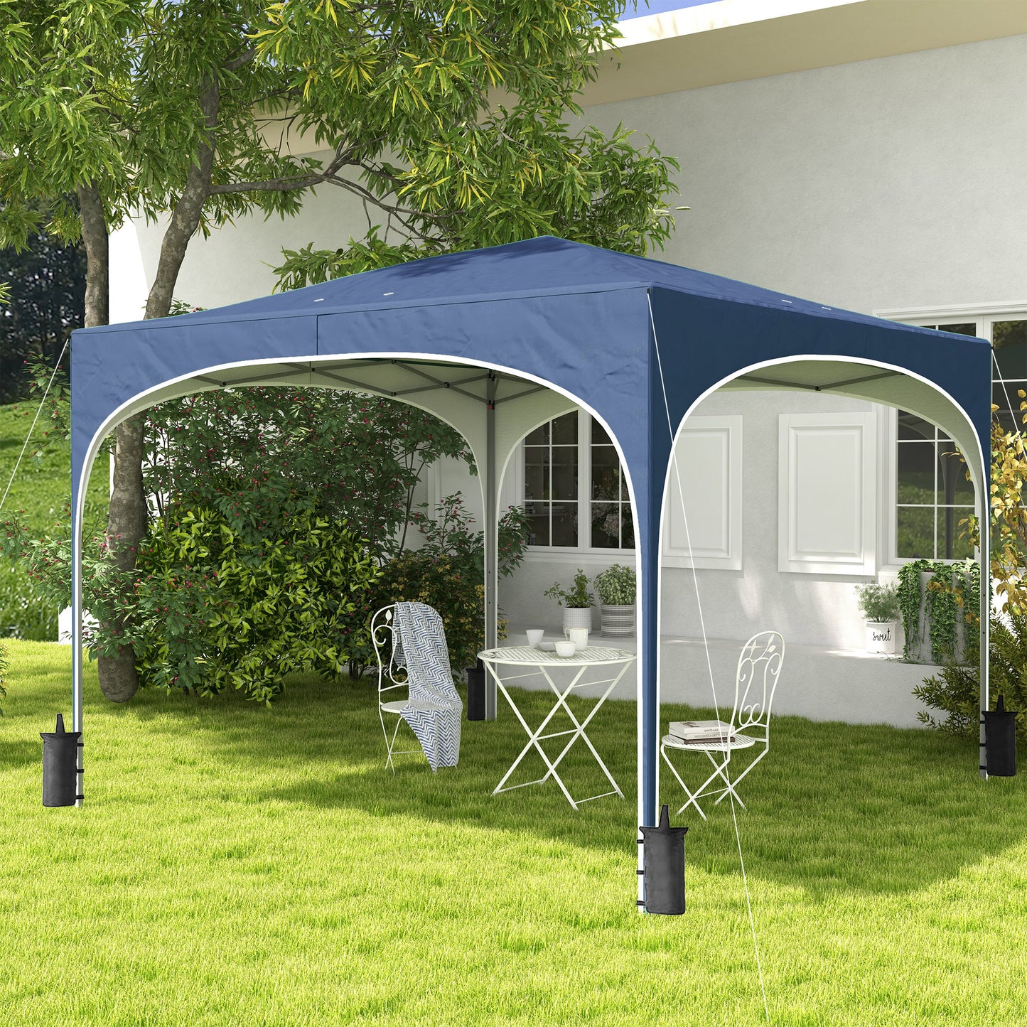 Outsunny Faltpavillon, höhenverstellbar, Metallstreben, robustes Segeltuch, inkl. Tragetasche, 2,95 x 2,95 x 2,55 m, dunkelblau