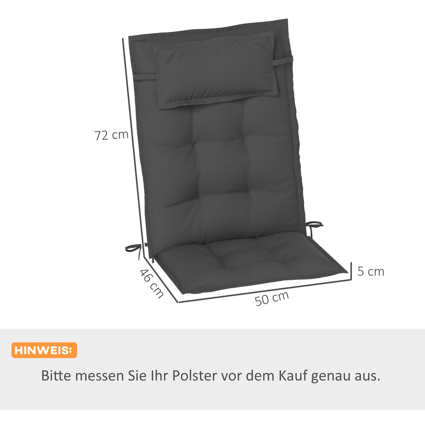 Outsunny 2-delige set ligstoelkussens, waterafstotend, voor tuinligstoelen, 50x116x5 cm, donkergrijs