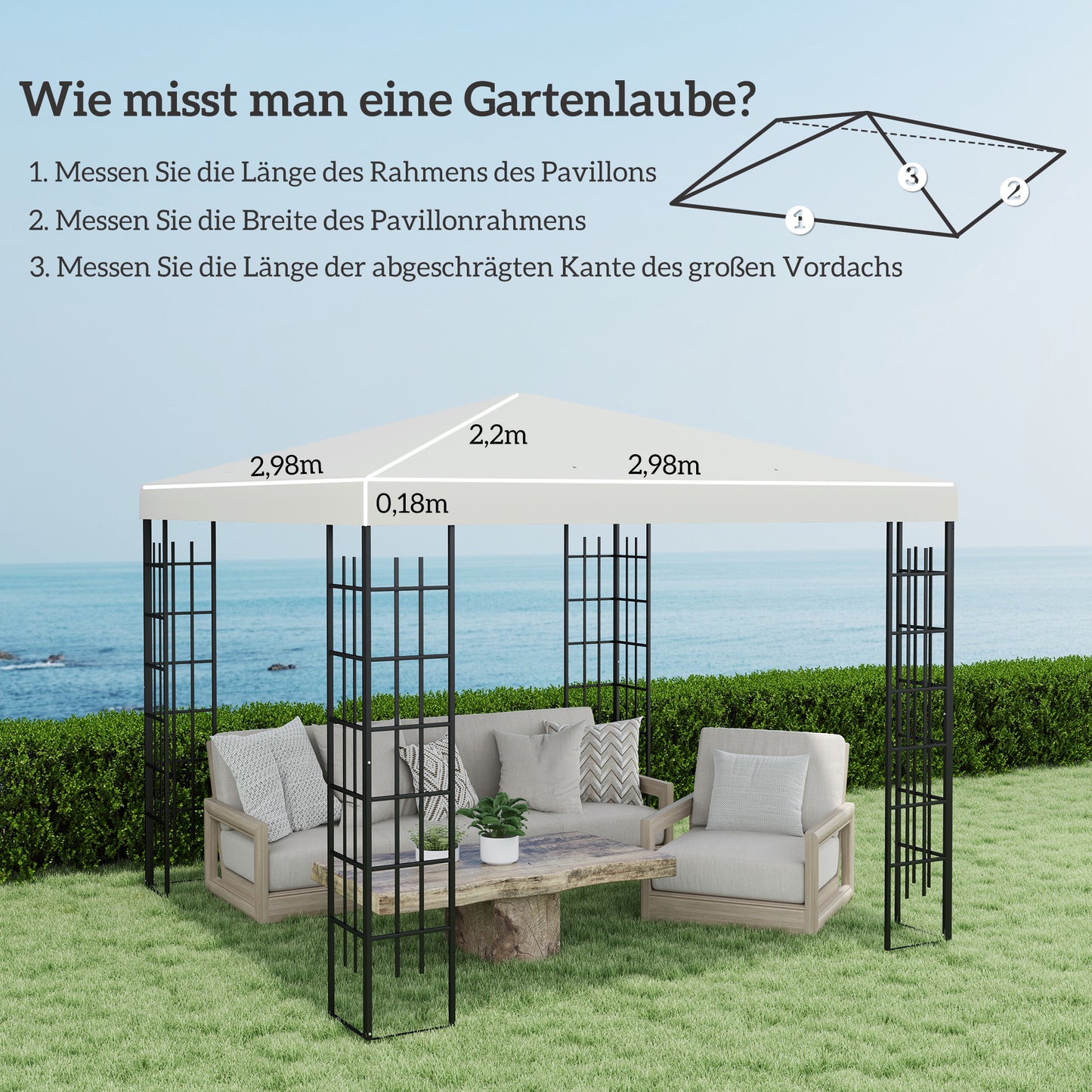 Outsunny 3 x 3 m vervangend zeil voor prieel, zeil voor tuinprieel, met drainagegaten, UPF30+, lichtgrijs