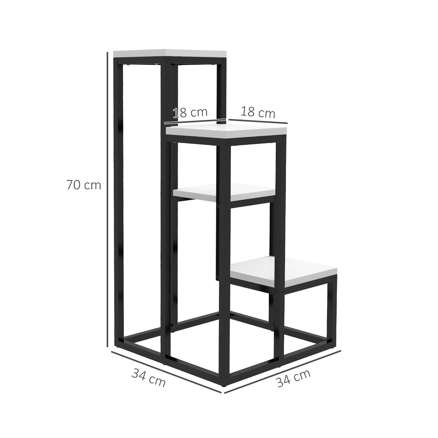 Outsunny Bloemenplank, 4-laags, Binnen & Buiten, Metalen Frame, 34L x 34B x 70H cm, Zwart + Wit