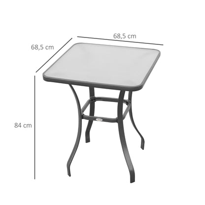 Outsunny Gartentisch, Bistrotisch, Glastisch, gehärtetes Glas + Metall, Schwarz, L 68,5 x B 68,5 x H 84 cm
