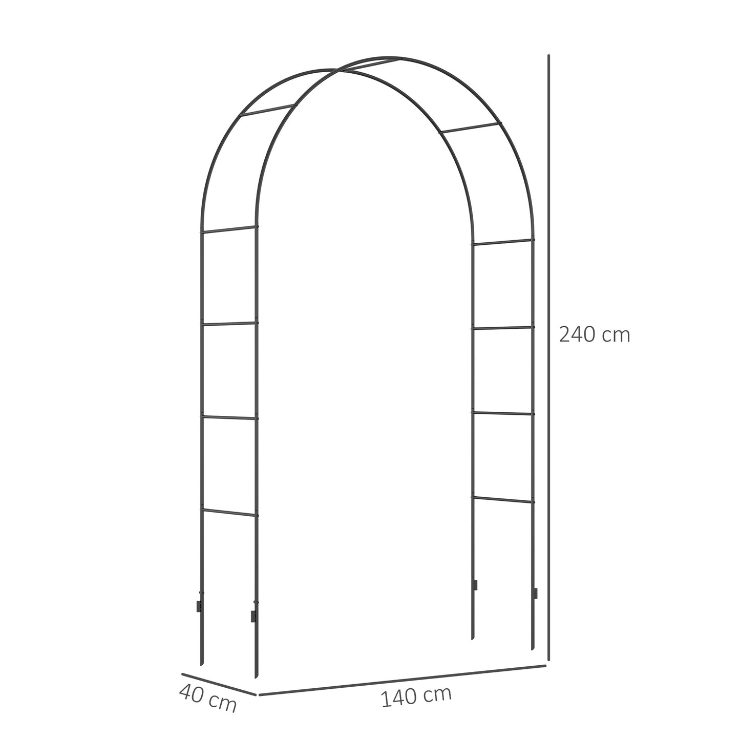 Outsunny Gartenbogen, Rosenbogen, Kletterbogen, Rosenregal, Metall, schwarz, 1,40 x 0,40 x 2,40 m