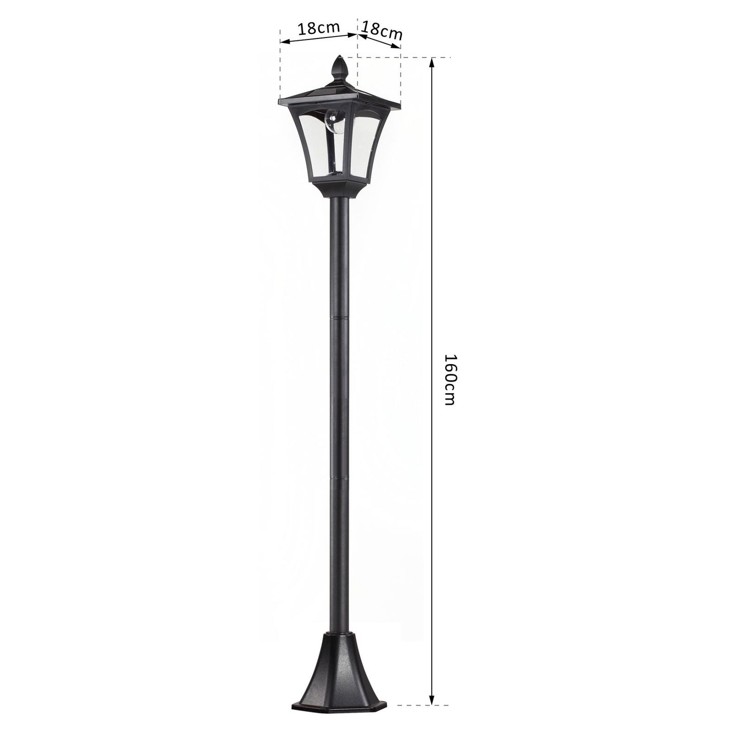 Outsunny LED-Solar-Gartenlaterne, Stehleuchte aus Edelstahl, 160 cm hoch, Laterne, Außenleuchte, IP44, Solarleuchte mit Lichtsensor, 30 Lumen, Erdspieß, Gartenleuchte für Garten und Balkon, Schwarz