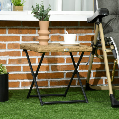 Outsunny polyrattan balkontafel, opvouwbaar, stalen frame, gemakkelijk schoon te maken, 40x40x40 cm, naturel