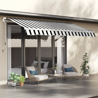 Outsunny luifel, zonnescherm, uitschuifbaar, met handzwengel, metalen frame, polyester, blauw+wit, 3,95 x 2,45 x 3,50 m