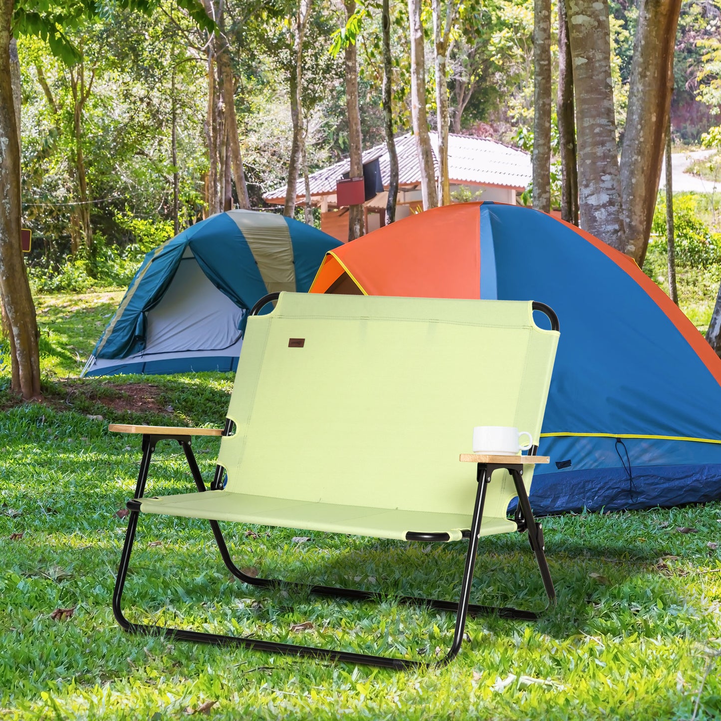 Outsunny 2-Sitzer-Klapp-Campingstuhl mit Getränkehalter, 141 x 67 x 80 cm, grün
