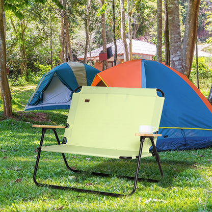 Outsunny 2-Sitzer-Klapp-Campingstuhl mit Getränkehalter, 141 x 67 x 80 cm, grün