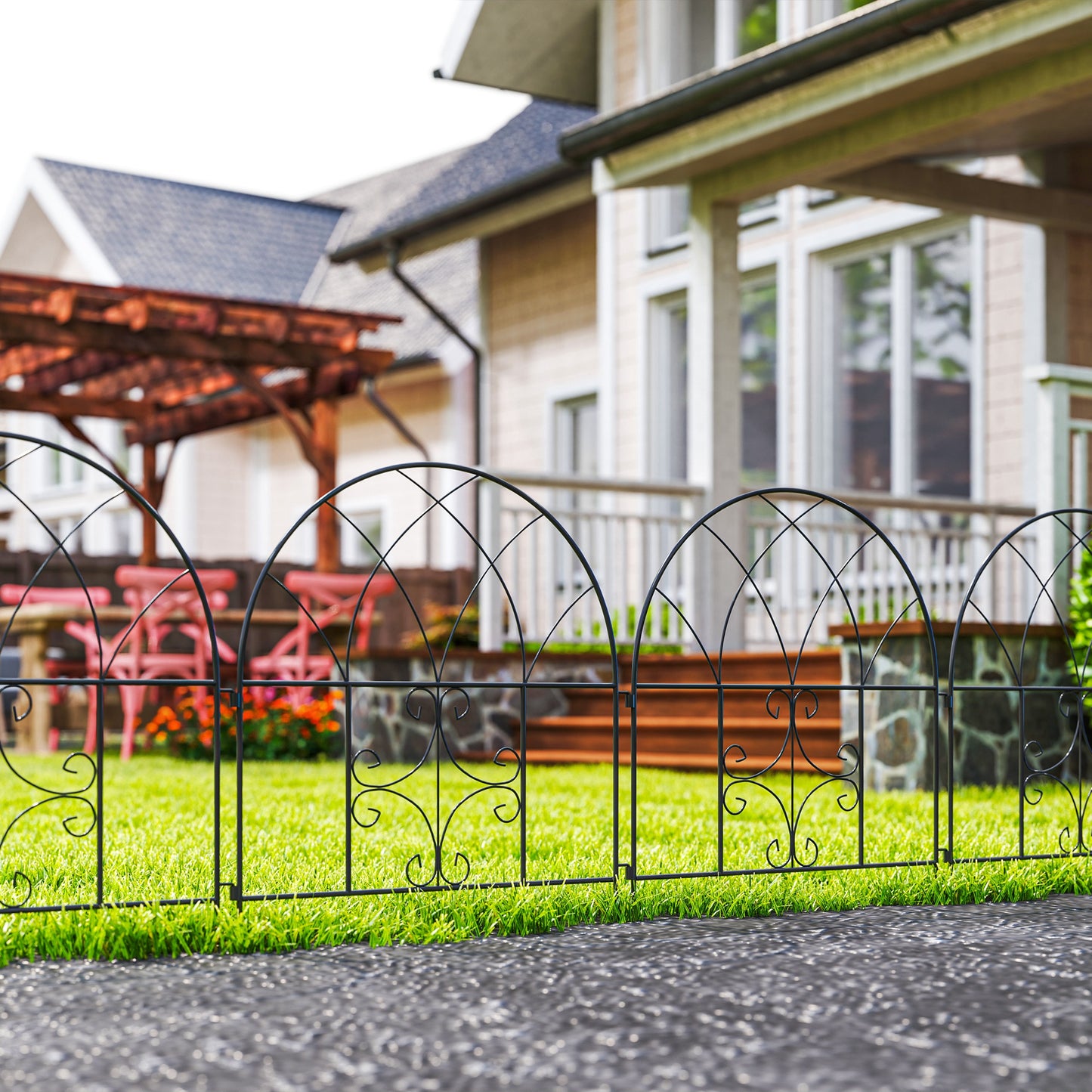 Outsunny Gartenzaun, Stahl, 300 cm x 70 cm hoch, Dekoratives Maschendrahtzaun-Set, Zaunelemente, Schwarz