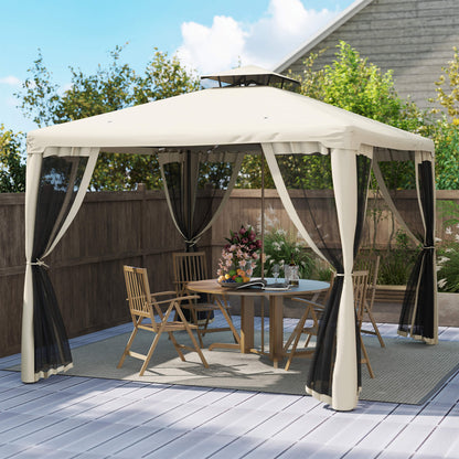 Outsunny Gartenpavillon, Gartenlaube, Partyzelt mit 4 Seitenwänden, wetterfest, Metall + Polyester, Grau, 2,94 x 2,94 x 2,65 m