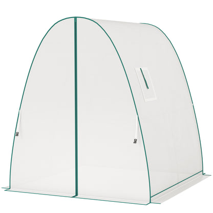 Überdachtes Außengewächshaus mit Sandsäcken und Kunststoffabdeckung, 2 Rolltoren, Moskitonetzen, tragbar, 1,8 x 1,8 x 2 m, weiß