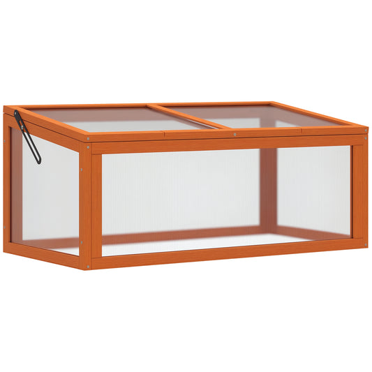 Outsunny Cold Frame, wooden and polycarbonate greenhouse, 90 x 46 x 40 cm, weatherproof greenhouse with lid, cold frame for garden plants, orange