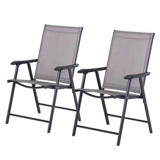 Outsunny Klappstuhl mit Armlehnen, 2er-Set, Campingstuhl, Angelstuhl, Metall, grau, 58 x 64 x 94 cm