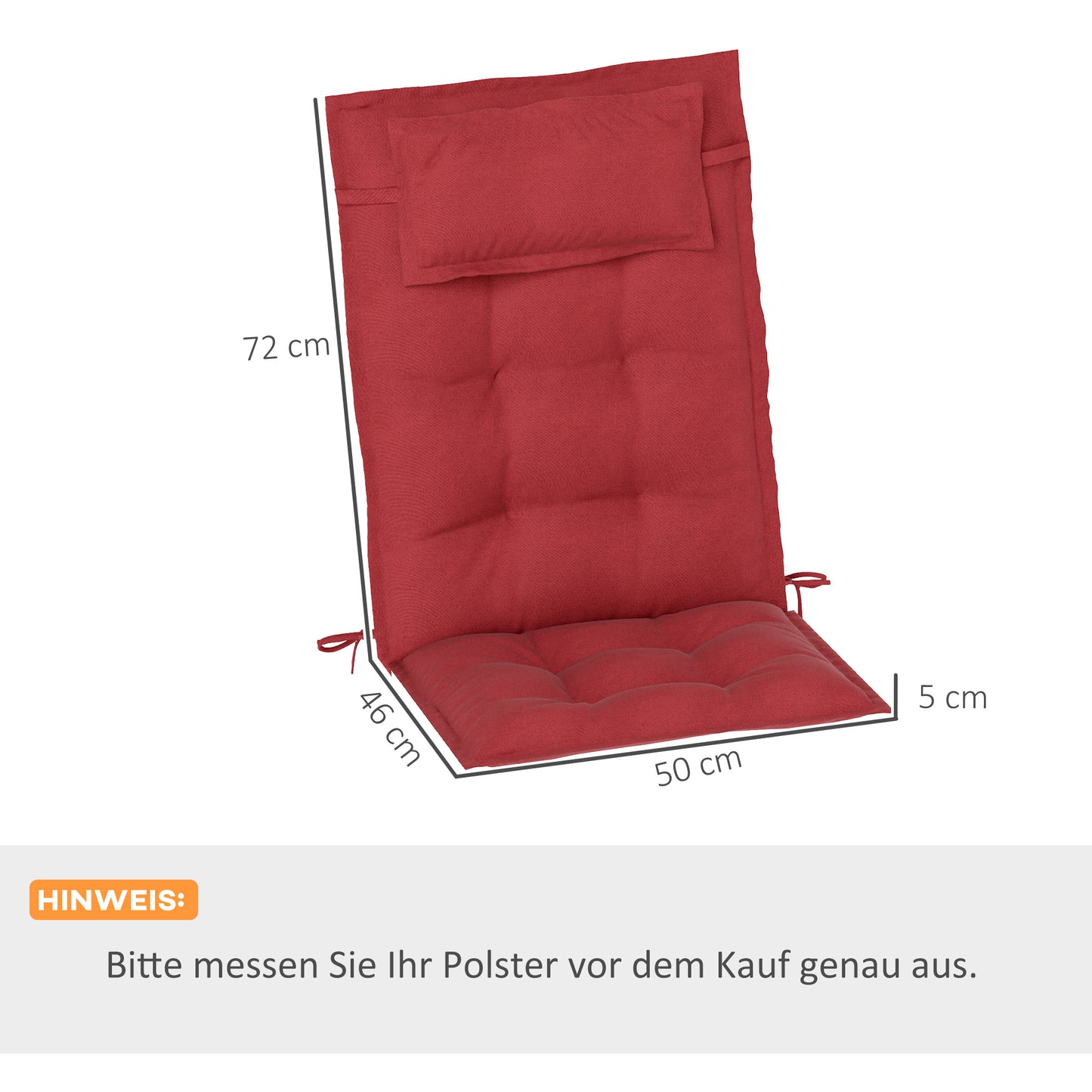 Outsunny 2-delige set waterafstotende ligstoelkussens, tuinligstoelkussens, 50x116x5 cm, bordeauxrood