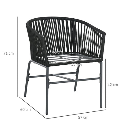 Outsunny tuinstoelen, set van 2, boho-design, zit- en rugkussens, comfortabele zitschaal, metalen frame, zwart