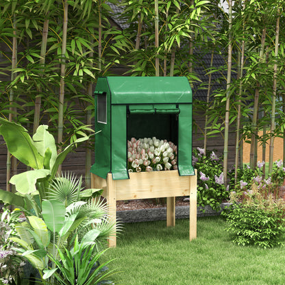 Outsunny 2-in-1 verhoogde plantenbak, koude kas, 86 cm x 60 cm x 165 cm, natuurlijk + groen