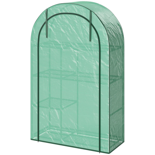Outsunny Mini-Gewächshaus, 4-stöckiges Gewächshaus mit Kunststoffabdeckung, tragbar, Rolltür, 100 x 45 x 160 cm, grün