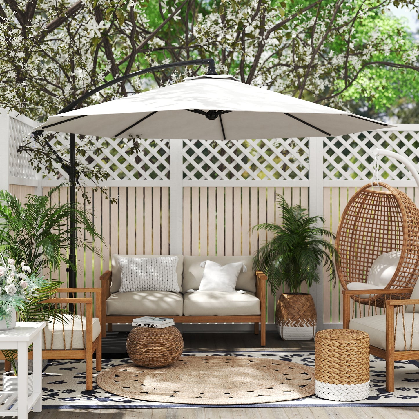 Outsunny Parasol met slinger, weerbestendig, 3 m x 3 m x 2,5 m, staal, polyester