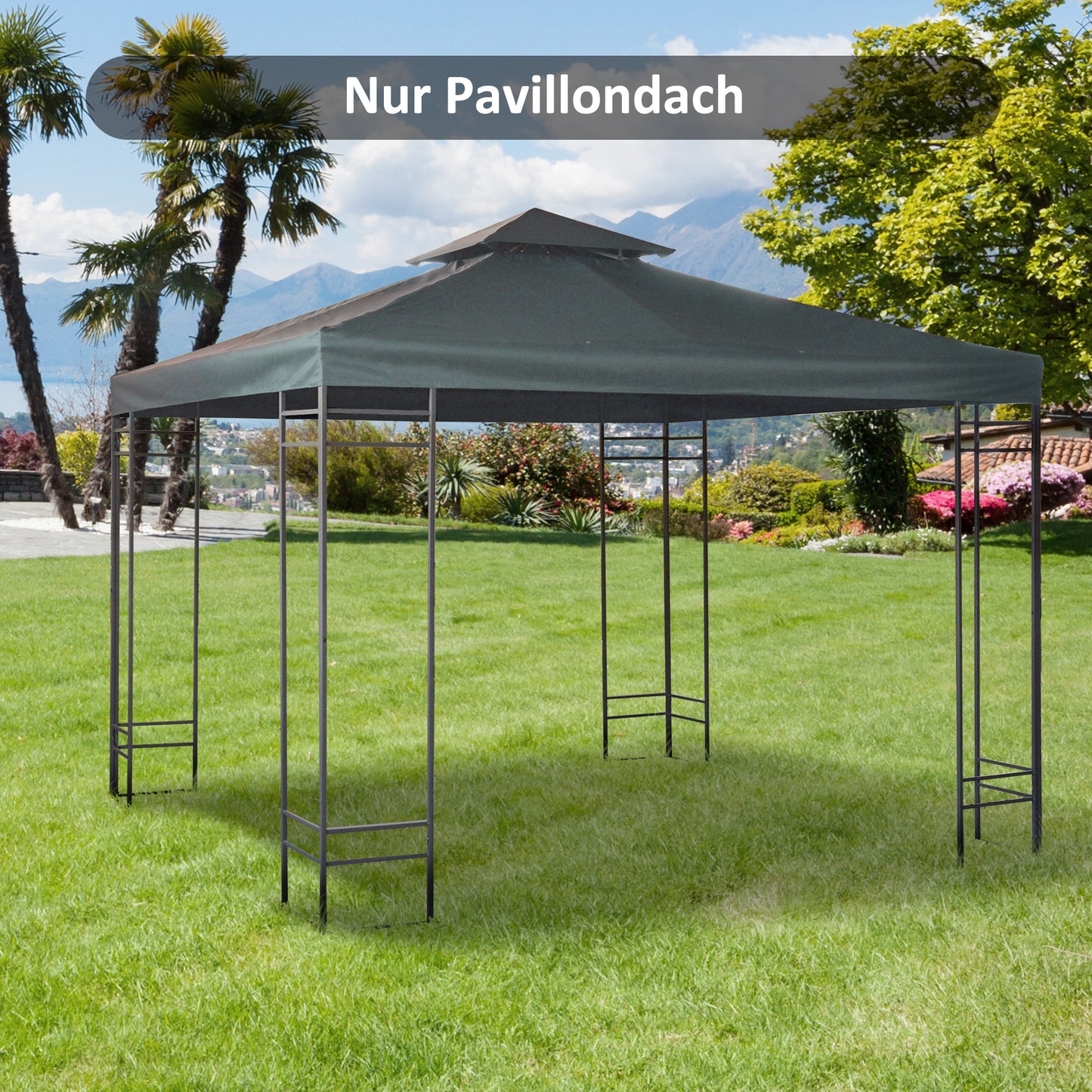 Outsunny Ersatzdach für 3x3 m Pavillon, wasserabweisendes Pavillondach für Metallpavillons, Ersatzdach für Gartenpavillons, Partyzelte, Gartenzelte, Polyester, anthrazitgrau