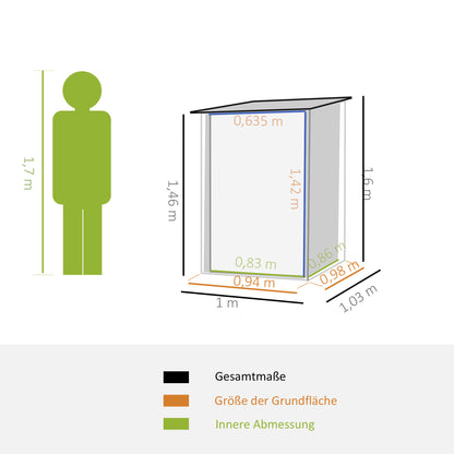 Outsunny stalen tuinhuis 100 x 103 x 160 cm donkergrijs