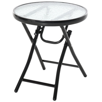 Outsunny Tuintafel Bijzettafel Bistrotafel met Glazen Blad Rond Opvouwbaar Metaal Ø45 Zwart
