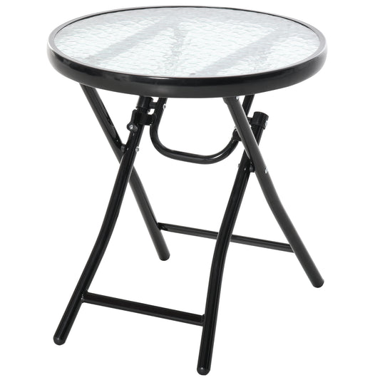 Outsunny Gartentisch Beistelltisch Bistrotisch mit Glasplatte Rund Klappbar Metall Ø45 Schwarz